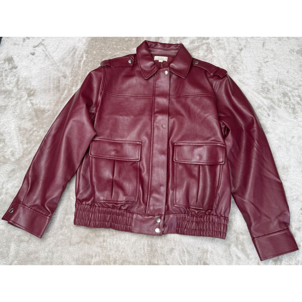 Loft Burgundy Faux Leather Bomber Jacket Womens Size M NWT
